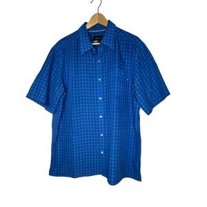 Marmot Mens Casual Button Down Shirt XL Blue Plaid Short Sleeve Outdoor Hiking